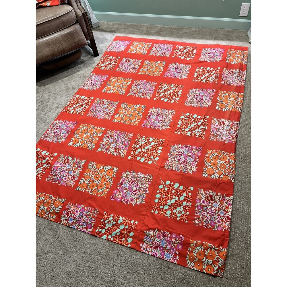 Qty2 Lined Curtain Panels Kaffe Fassett Field Bouquet Red Orange Floral Dopamine